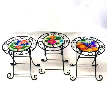 3 Asst Decoración Jardín Stained Glass Chair Metal Flowerpot Stand Artesanía